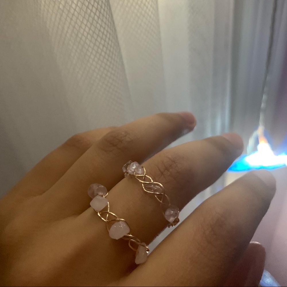 Rose Quartz and Amethyst Braided rings